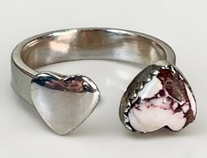 Wild Horse Turquoise Sterling Silver Heart Bypass Ring Adj Size Southwestern
